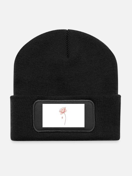 Delicate Flower Dream Line Drawing - Recycled Patch Beanie - black