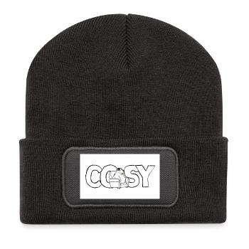 Gemütliches Tiermotiv auf Sofa - Recycelte Patch Beanie - Dunkelgrau - Vorne