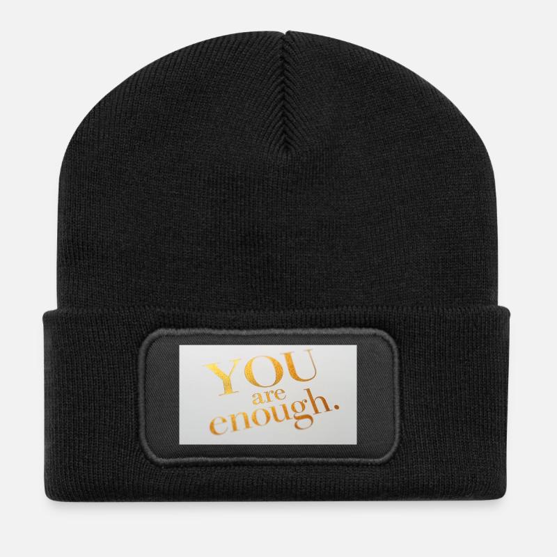 Motivational Gold Foil Text Print - Recycled Patch Beanie - black