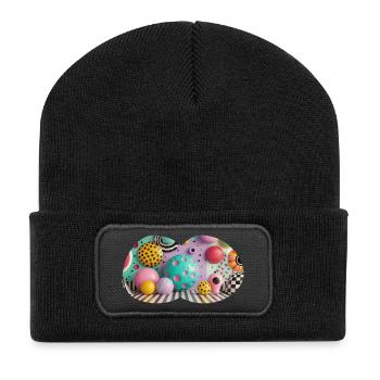 Bunte 3D-Polka-Dot Kunstwelt - Recycelte Patch Beanie - Schwarz - Vorne