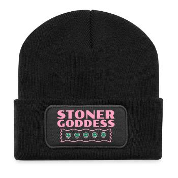 Stoner Goddess Pink Wavy Border Tee - Recycelte Patch Beanie - Schwarz - Vorne