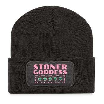 Stoner Goddess Pink Wavy Border Tee - Recycled Patch Beanie - dark grey - Front