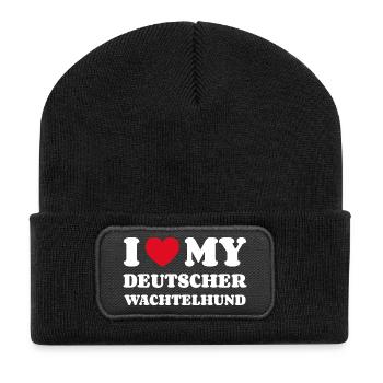 I Love My Deutscher Wachtelhund Hund Besitzer - Recycelte Patch Beanie - Schwarz - Vorne