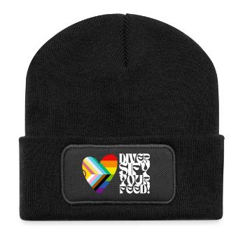 🌈♿ Diversify Your Feed–Progress Pride&Disability - Recycelte Patch Beanie - Schwarz - Vorne