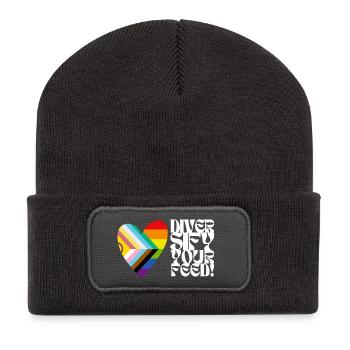 🌈♿ Diversify Your Feed–Progress Pride&Disability - Recycelte Patch Beanie - Dunkelgrau - Vorne