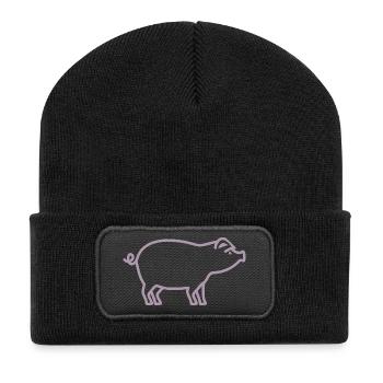 Cute Pig Silhouette Minimalist Farm - Recycled Patch Beanie - black - Front