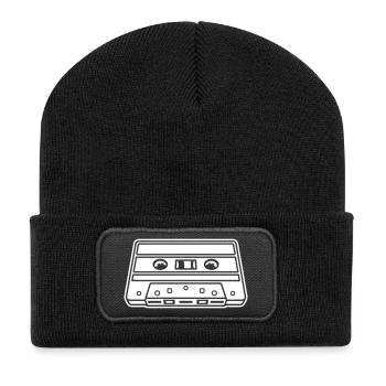 Kassette Perspektive – Retro Mixtape Design - Recycelte Patch Beanie - Schwarz - Vorne