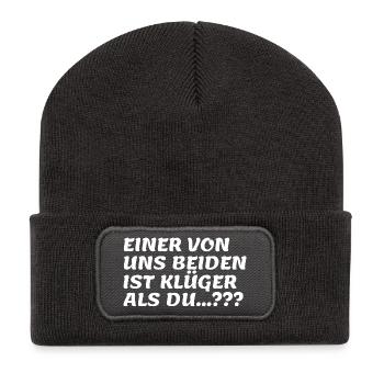 Zwei klüger als du Spruch - Recycelte Patch Beanie - Dunkelgrau - Vorne