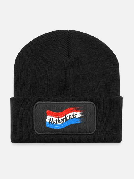 Niederlande Fahne - Recycelte Patch Beanie - Schwarz