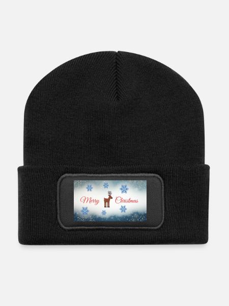 Motif de cerf de Noël avec flocons de neige - Beanie recyclé à patch - noir