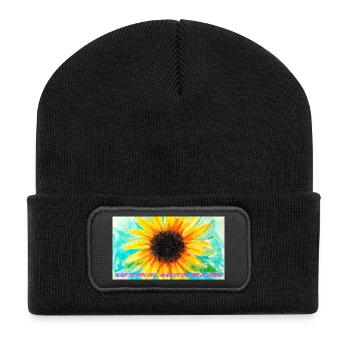 Sonnenblume Farbrausch Kunst - Recycelte Patch Beanie - Schwarz - Vorne