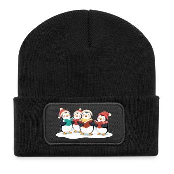Singing Penguins Christmas Motif - Recycled Patch Beanie - black - Front