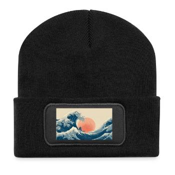 Surfing Wave at Sunset - Recycled Patch Beanie - black - Front