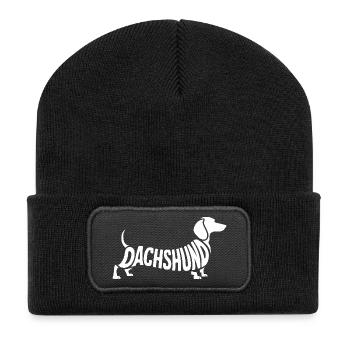 Dachshund Dog Silhouette Lettering - Recycled Patch Beanie - black - Front