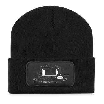 Social Battery Low Sofa - Recycelte Patch Beanie - Schwarz - Vorne