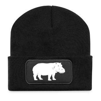 Flusspferd Silhouette Afrika Vektor - Recycelte Patch Beanie - Schwarz - Vorne