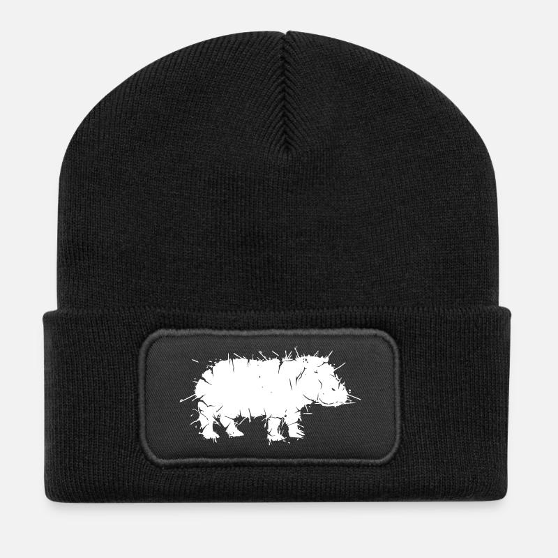 Flusspferd Hippo Grunge Kunst Vektor - Recycelte Patch Beanie - Schwarz