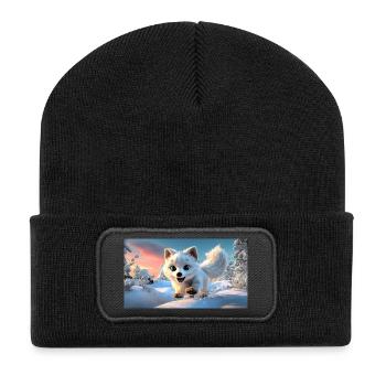 Flying arctic fox in the snow - Recycled Patch Beanie - black - Front