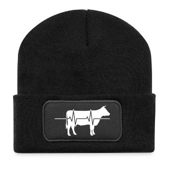 Cow Heartbeat ECG Farm Clean Vector - Recycled Patch Beanie - black - Front
