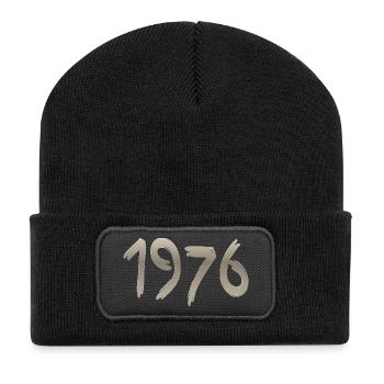 Year 1976 with a handmade stroke - Recycled Patch Beanie - black - Front