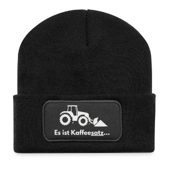 Kaffeesatz-Traktor Pflug-Motiv - Recycelte Patch Beanie - Schwarz - Vorne