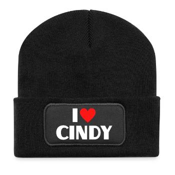 I Love Cindy Red Heart Retro Statement - Recycled Patch Beanie - black - Front