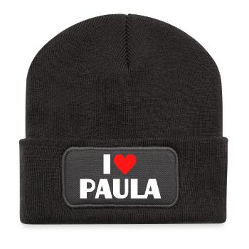 J’adore Paula Red Heart Déclaration rétro - Beanie recyclé à patch - charbon - Devant
