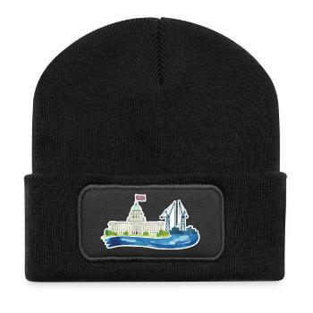 Hôtel de ville et grues de Belfast Skyline - Beanie recyclé à patch - noir - Devant