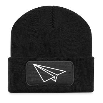 Art en ligne d’avions en papier - Beanie recyclé à patch - noir - Devant