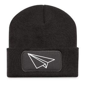 Art en ligne d’avions en papier - Beanie recyclé à patch - charbon - Devant