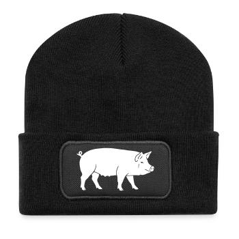 Schwein Silhouette Bauernhof Clean Vektor - Recycelte Patch Beanie - Schwarz - Vorne