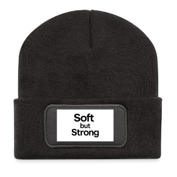 minimalist_typography_t-shirt_design-_black_tex - Recycelte Patch Beanie - Dunkelgrau - Vorne