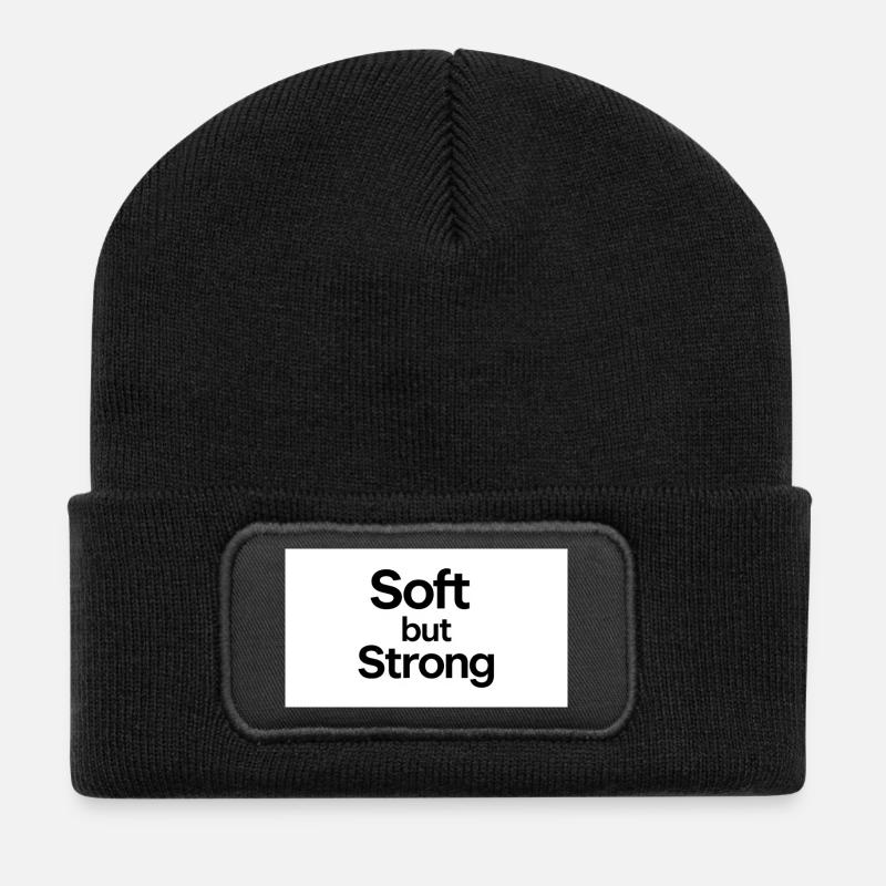minimalist_typography_t-shirt_design-_black_tex - Recycelte Patch Beanie - Schwarz