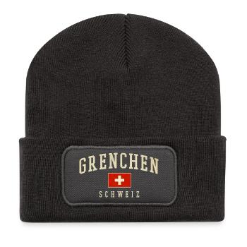 Grenchen Schweiz Vintage Schriftzeichen - Recycelte Patch Beanie - Dunkelgrau - Vorne