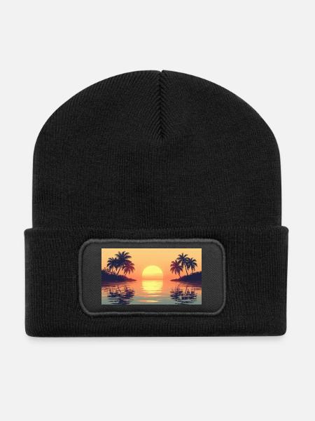 Sunset on tropical island - Recycled Patch Beanie - black