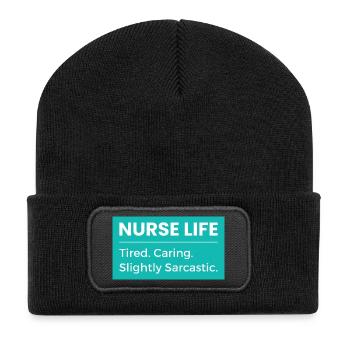 Nurse T-Shirt – Funny Nurse Life Healthcare Hum - Recycled Patch Beanie - black - Front
