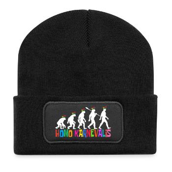 Homo Karnevalis | Evolution der Narren, Fastnacht - Recycelte Patch Beanie - Schwarz - Vorne