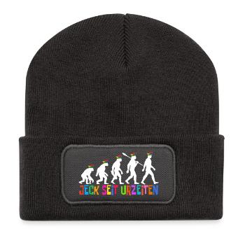 Jeck depuis la nuit des temps | Les fous de l’évolution, Carnaval - Beanie recyclé à patch - charbon - Devant