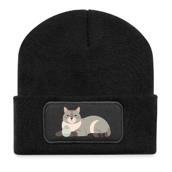 Easter Cat in Pastel Grey - Recycled Patch Beanie - black - Front