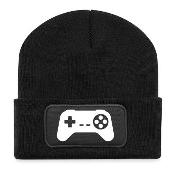 Retro Gamepad Silhouette - Recycled Patch Beanie - black - Front