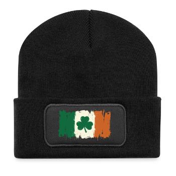 Bürstete Shamrock Irische Flagge - Recycelte Patch Beanie - Schwarz - Vorne