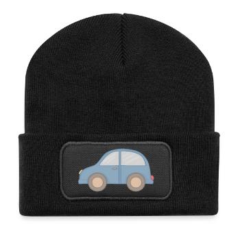 Kleines Blaues Auto Grafik - Recycelte Patch Beanie - Schwarz - Vorne