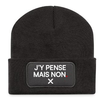 I'M THINKING ABOUT IT BUT NOT | Lazy humour - Recycled Patch Beanie - dark grey - Front
