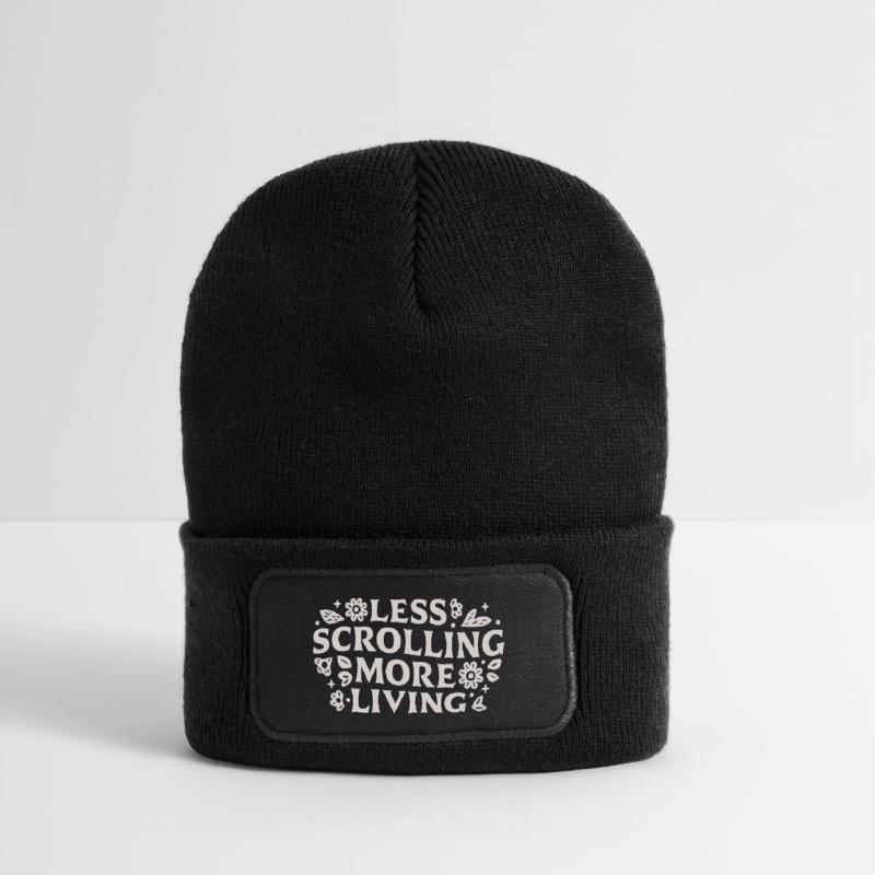 Stop scrolling doomscrolling offline quotes Recycled Patch Beanie