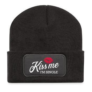 Embrasse-moi je suis célibataire Kiss Tee - Beanie recyclé à patch - charbon - Devant