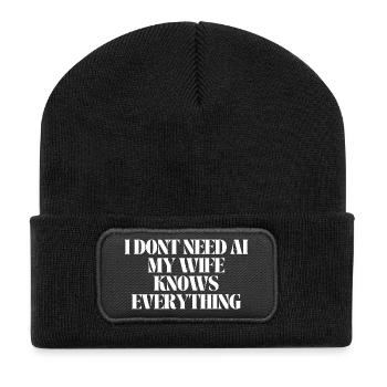 Je n’ai pas besoin d’IA, ma femme sait tout, pas d’IA - Beanie recyclé à patch - noir - Devant