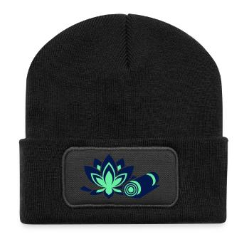 Yogamatte Lotusblume Kompakt - Recycelte Patch Beanie - Schwarz - Vorne