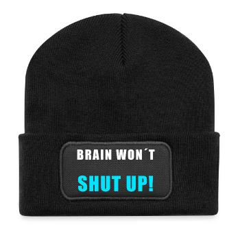 Brain Won’t Shut Up – Lustiges Overthinking Shirt - Recycelte Patch Beanie - Schwarz - Vorne