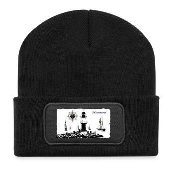 Warnemünde Leuchtturm Kompass Edition - Recycelte Patch Beanie - Schwarz - Vorne