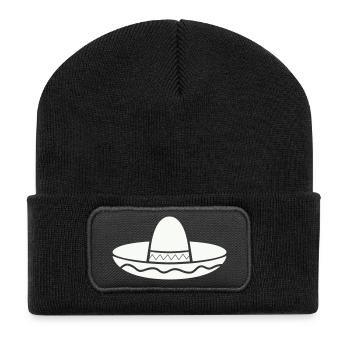 Sombrero Fiesta Muster auf Shirt - Recycelte Patch Beanie - Schwarz - Vorne